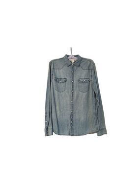 Men's H&M Blue Denim Casual Snap Down Shirt M WesternCore Streetwear